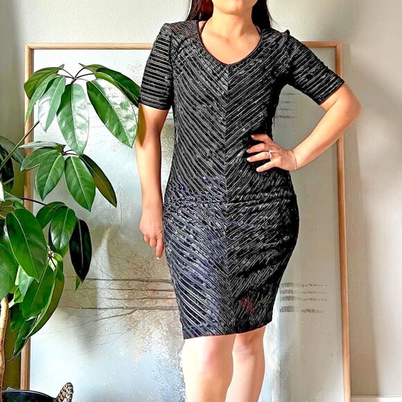 vtg 90s y2k Esprit‎ De Corp V-Neck Black sheer slip velvet burnout Dress Medium - Picture 1 of 10